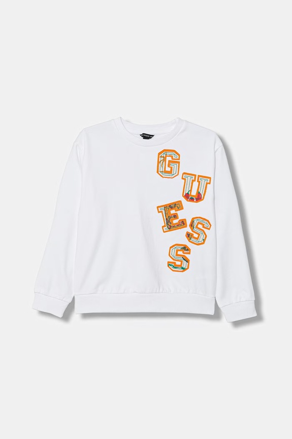 Guess bluza bawełniana dziecięca aplikacja biały L6GQ02.KA6R4.PPY2.M