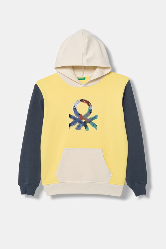 United Colors of Benetton mikina s kapucňou detská bavlnená žltá 3J68C205K.G.Stagionale