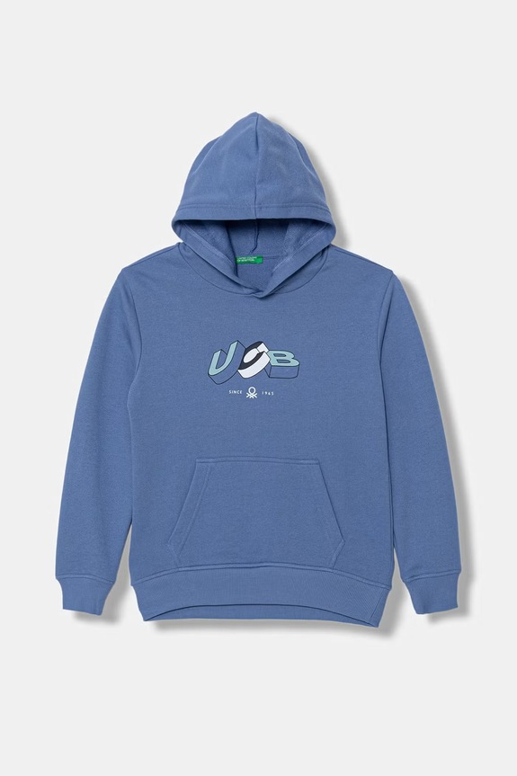 United Colors of Benetton mikina s kapucňou detská bavlnená modrá 3J68C205K.G.Stagionale