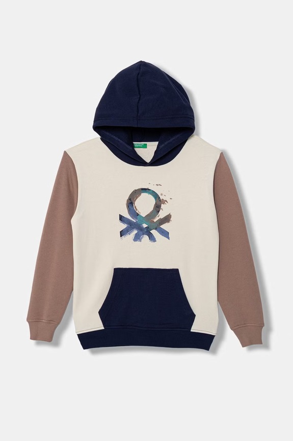 United Colors of Benetton mikina s kapucňou detská bavlnená béžová 3J68C205K.G.Stagionale