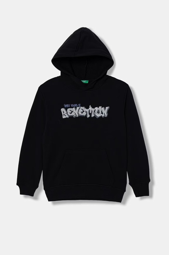 United Colors of Benetton mikina s kapucňou detská bavlnená čierna 3J68C205K.G.Stagionale