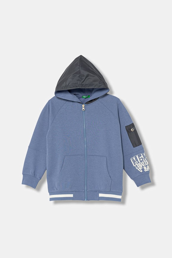 United Colors of Benetton hanorac pentru copii, cu amestec de bumbac albastru 35JVC506A.G.Stagionale