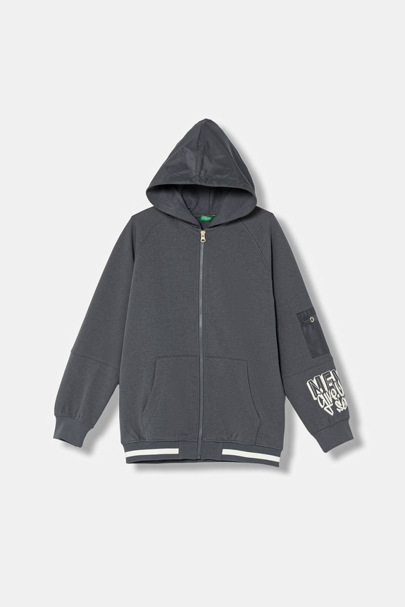 United Colors of Benetton hanorac pentru copii, cu amestec de bumbac gri 35JVC506A.G.Stagionale