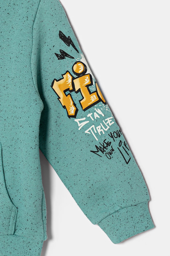 Băieți United Colors of Benetton hanorac cu fermoar și glugă pentru copii, din bumbac 3PLGG504E.P.Stagionale turcoaz
