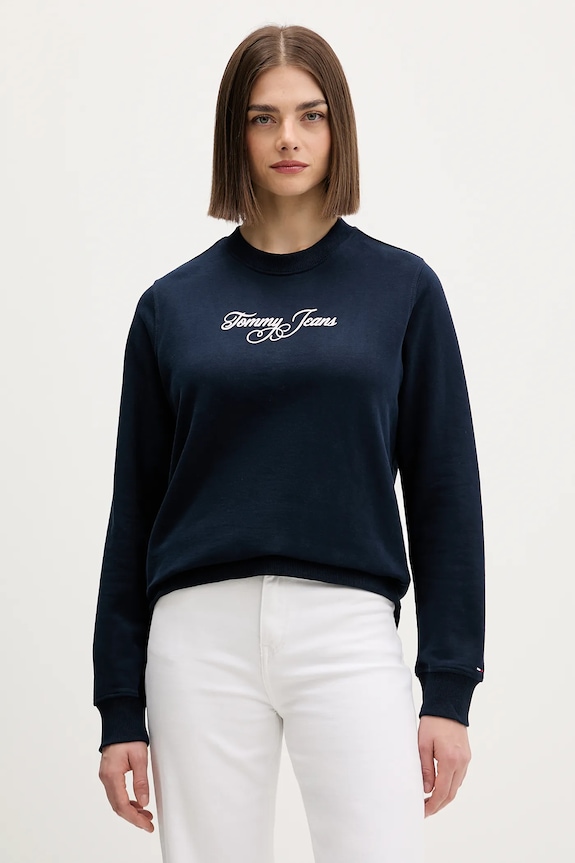 Bavlněná mikina Tommy Jeans bez kapuce námořnická modř DW0DW21922