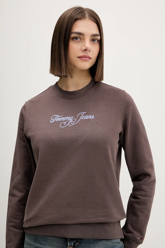 Βαμβακερή μπλούζα Tommy Jeans καφέ DW0DW21922