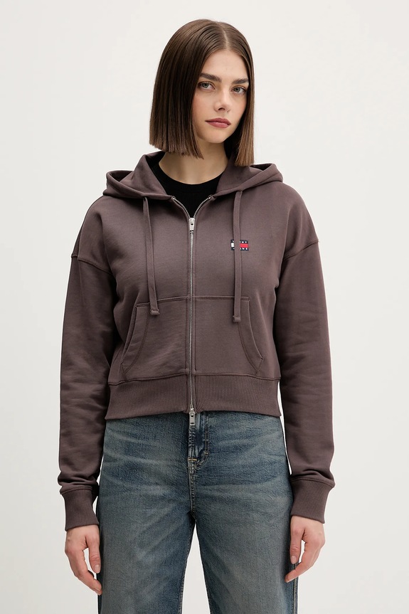 Tommy Jeans pamut melegítőfelső pamut barna DW0DW21976