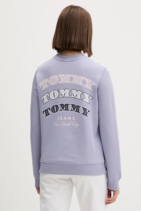 Βαμβακερή μπλούζα Tommy Jeans χωρίς κουκούλα μωβ DW0DW22517