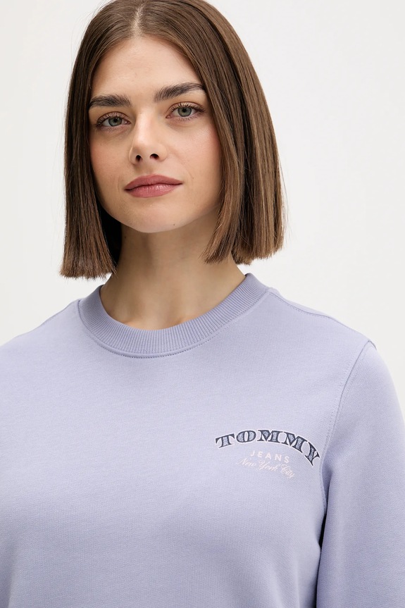 Βαμβακερή μπλούζα Tommy Jeans μωβ DW0DW22517