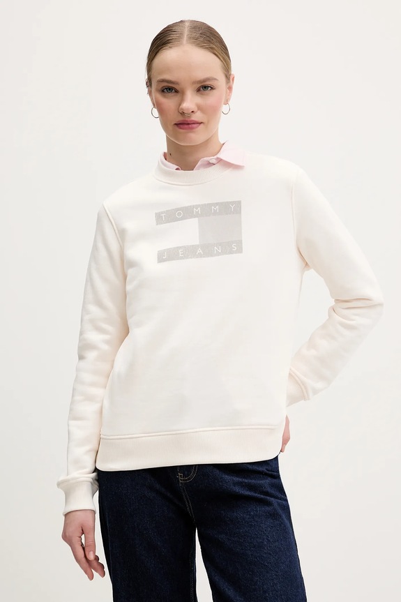 Tommy Jeans pamut melegítőfelső pamut bézs DW0DW22564