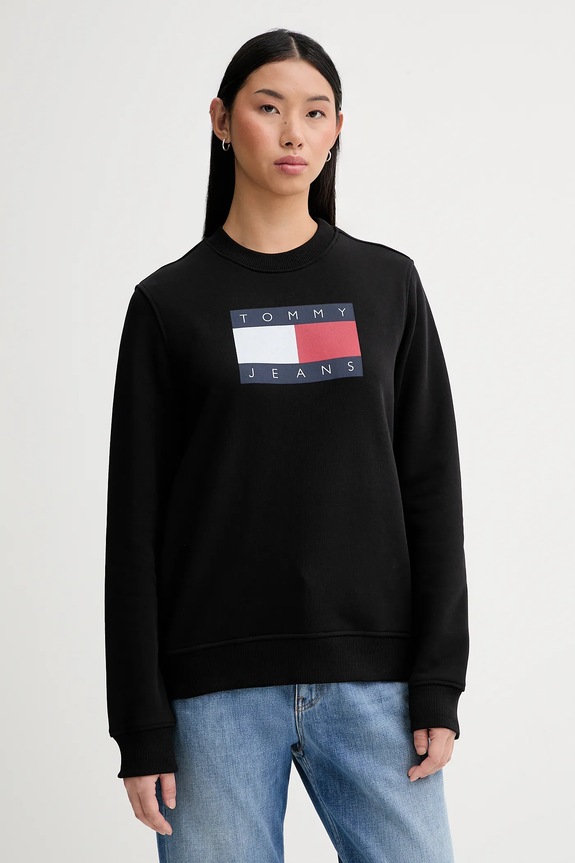 Βαμβακερή μπλούζα Tommy Jeans χωρίς κουκούλα μαύρο DW0DW22564