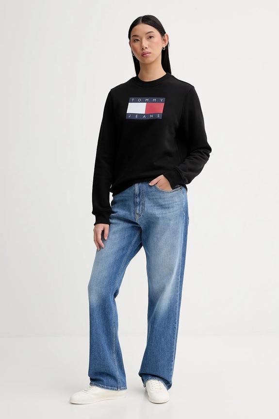 Βαμβακερή μπλούζα Tommy Jeans DW0DW22564 μαύρο SS26