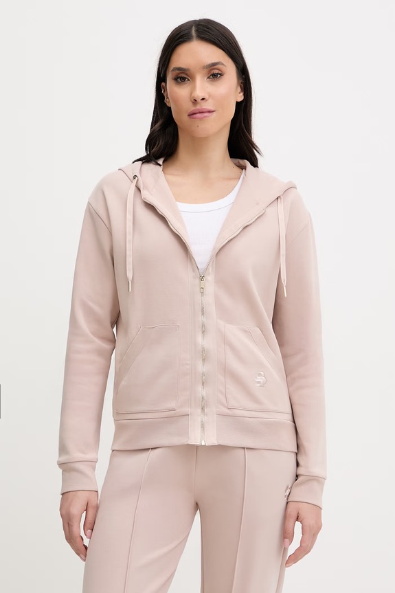 BOSS bluza rozpinana z kapturem damska z bawełną Shiny B Jacket H. z kapturem beżowy 50557275