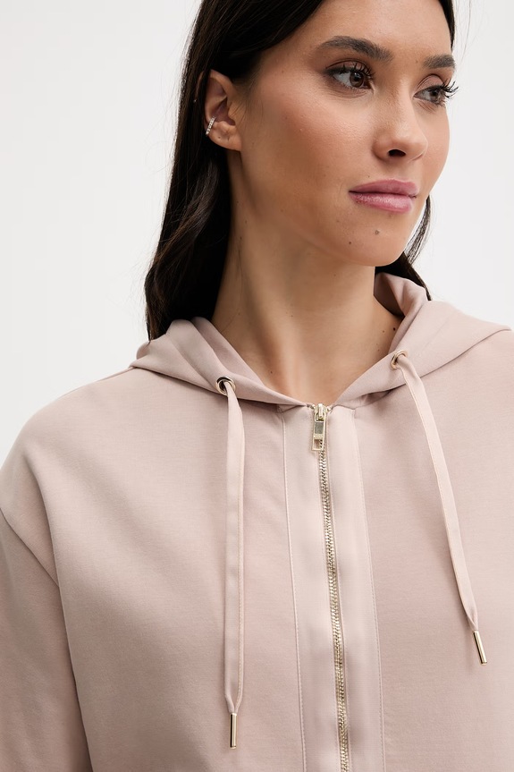 BOSS bluza rozpinana z kapturem damska z bawełną Shiny B Jacket H. beżowy 50557275