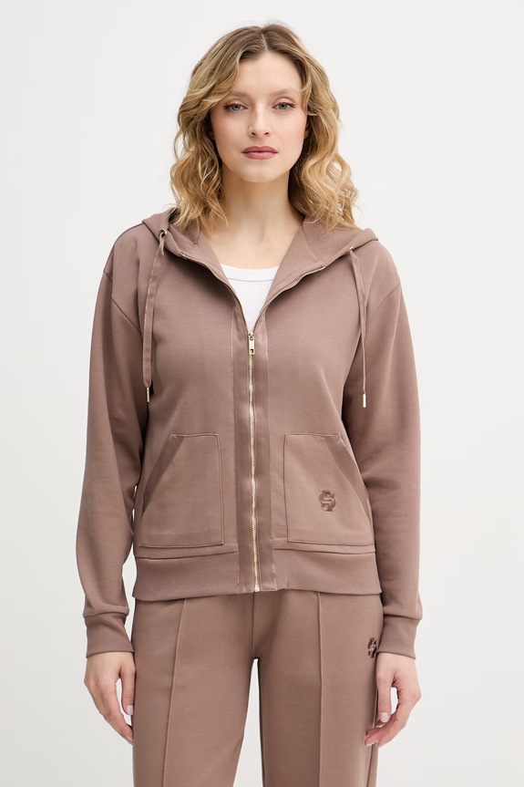 BOSS felpa con cerniera e cappuccio da donna con cotone Shiny B Jacket H. marrone 50557275