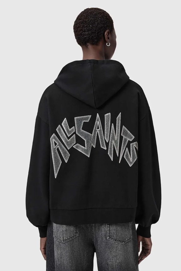 Βαμβακερή μπλούζα AllSaints με κουκούλα μαύρο W090JD