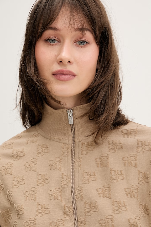 HUGO hanorac de loungewear de femei cu bumbac TERRYMONOGRAM_JACKET bej 50556831