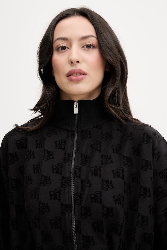 HUGO hanorac de loungewear de damă cu bumbac TERRYMONOGRAM_JACKET negru 50556831