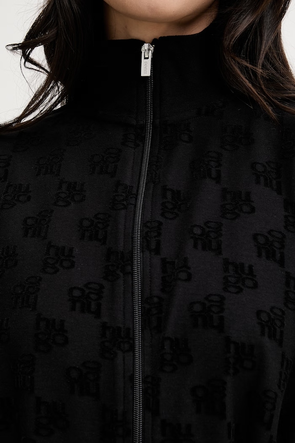 HUGO hanorac de loungewear de damă cu bumbac TERRYMONOGRAM_JACKET 50556831 negru