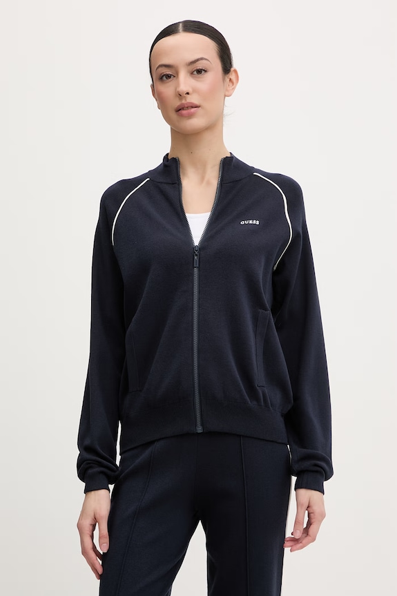Guess mikina na zips dámska s viskózou LAURENE tmavomodrá V6RQ11.Z4642