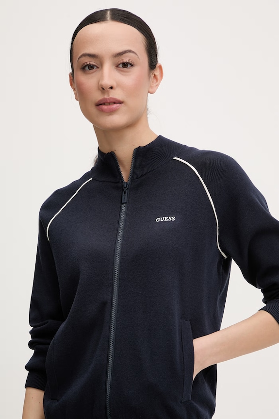 Guess mikina na zips dámska s viskózou LAURENE tmavomodrá V6RQ11.Z4642
