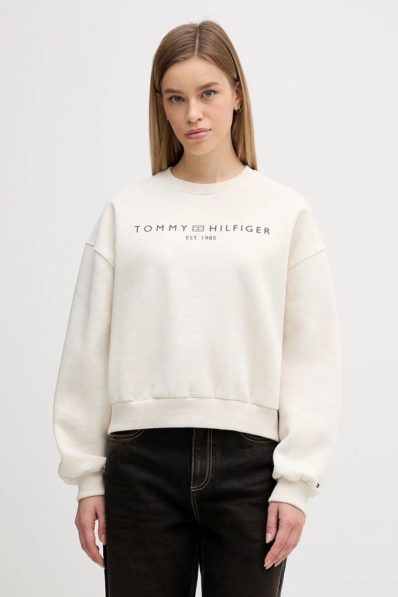 Tommy Hilfiger mikina dámska z bavlnou bez kapucne béžová WW0WW47831