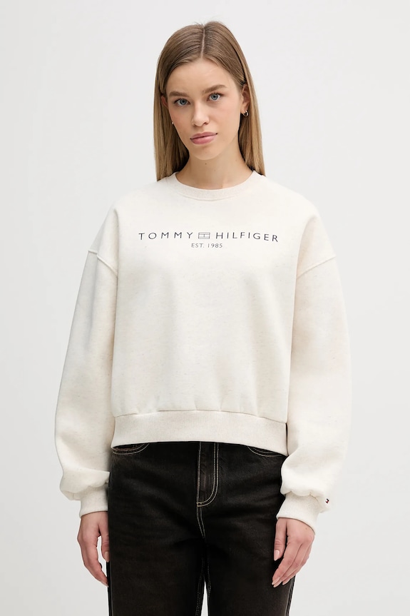 Tommy Hilfiger mikina dámska z bavlnou bez kapucne béžová WW0WW47831