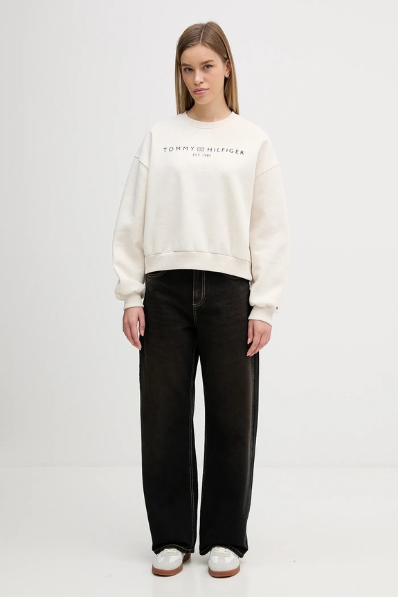 Tommy Hilfiger mikina dámska z bavlnou WW0WW47831 béžová SS26