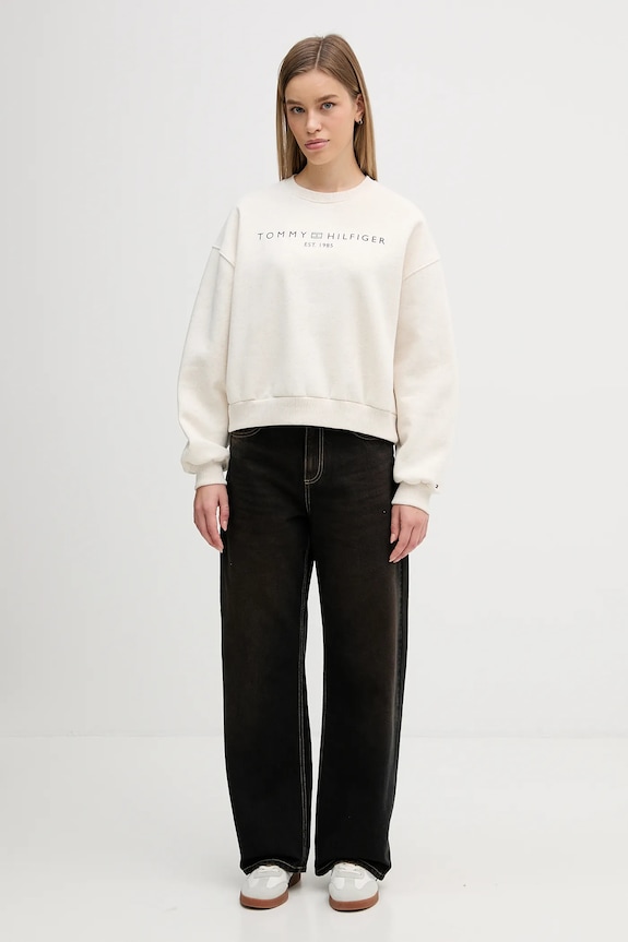 Tommy Hilfiger mikina dámska z bavlnou WW0WW47831 béžová SS26