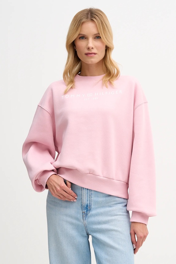 Tommy Hilfiger mikina dámska s bavlnou bez kapucne ružová WW0WW47831