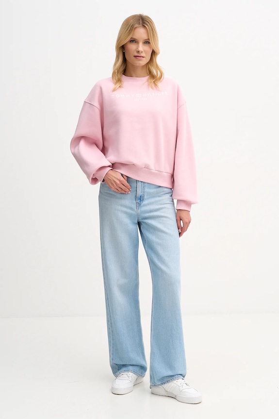 Tommy Hilfiger mikina dámska s bavlnou WW0WW47831 ružová SS26