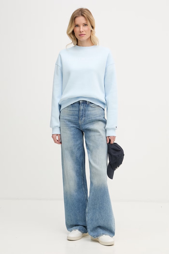 Tommy Hilfiger mikina dámska s bavlnou WW0WW47831 modrá SS26