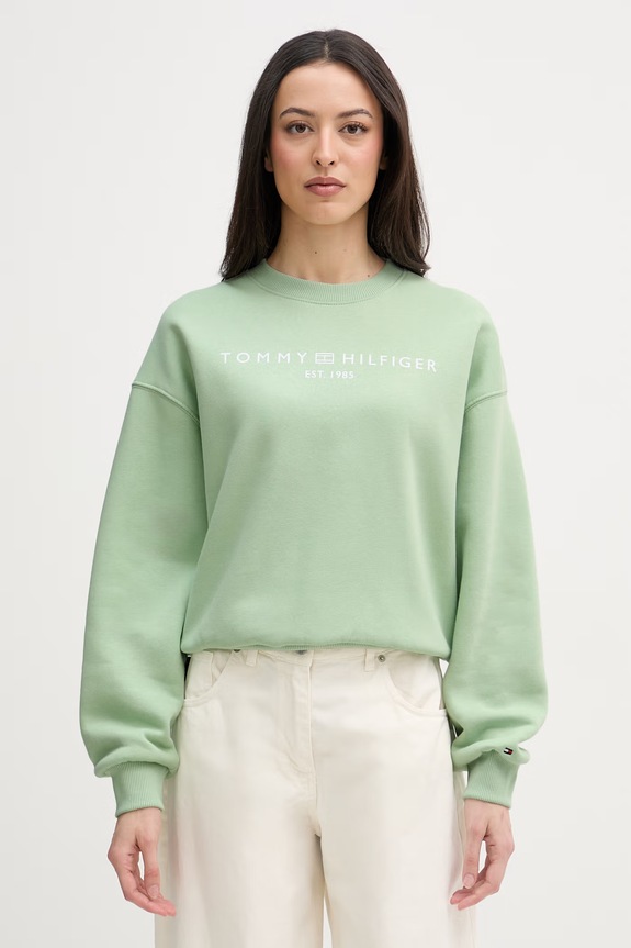 Tommy Hilfiger mikina dámska s bavlnou zelená WW0WW47831