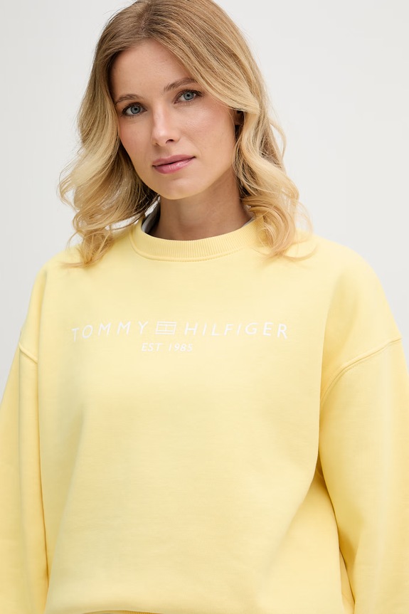 Tommy Hilfiger hanorac pentru femei, cu bumbac galben WW0WW47831