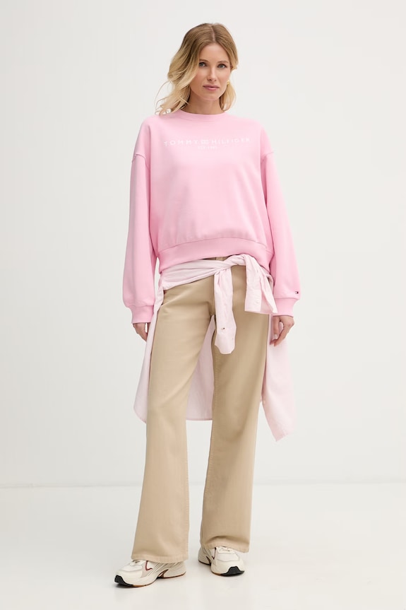 Tommy Hilfiger hanorac pentru femei, cu bumbac WW0WW47831 roz SS26