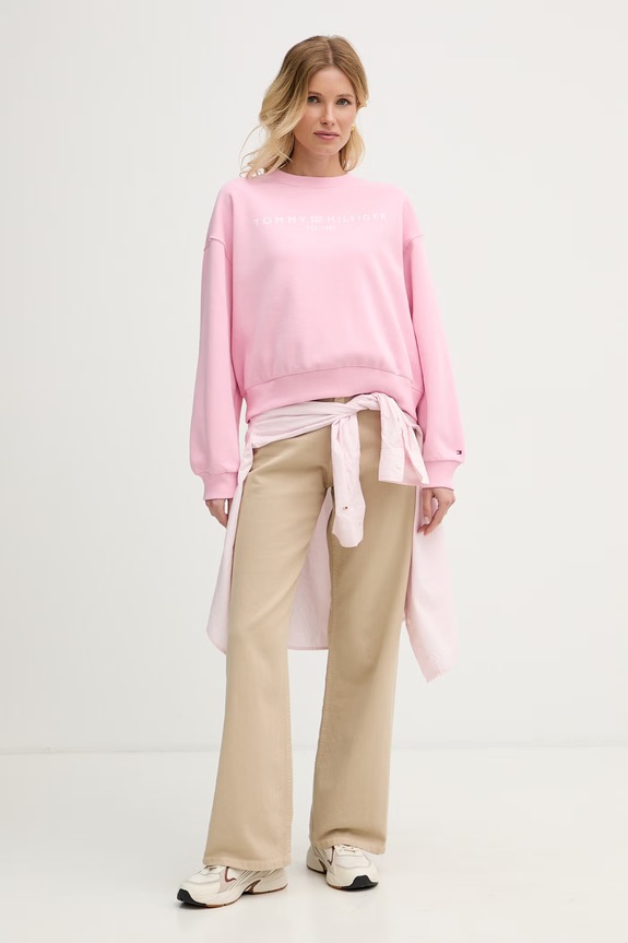 Tommy Hilfiger felpa da donna con cotone WW0WW47831 rosa SS26