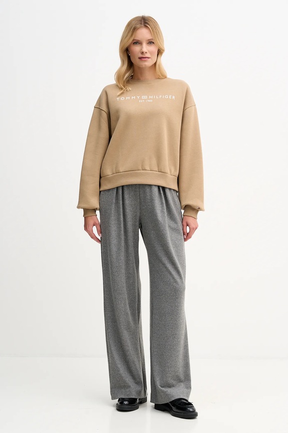 Tommy Hilfiger mikina dámska s bavlnou WW0WW47831 béžová SS26