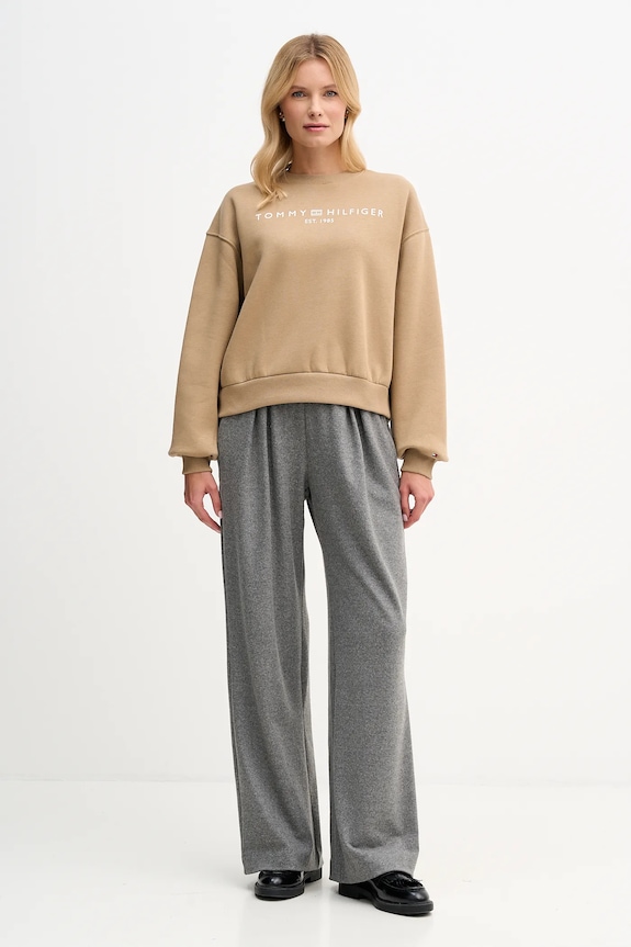 Tommy Hilfiger mikina dámska s bavlnou WW0WW47831 béžová SS26
