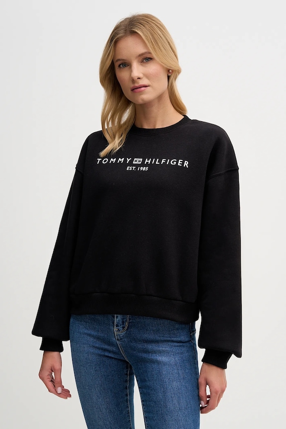 Tommy Hilfiger hanorac de damă cu bumbac print negru WW0WW47831