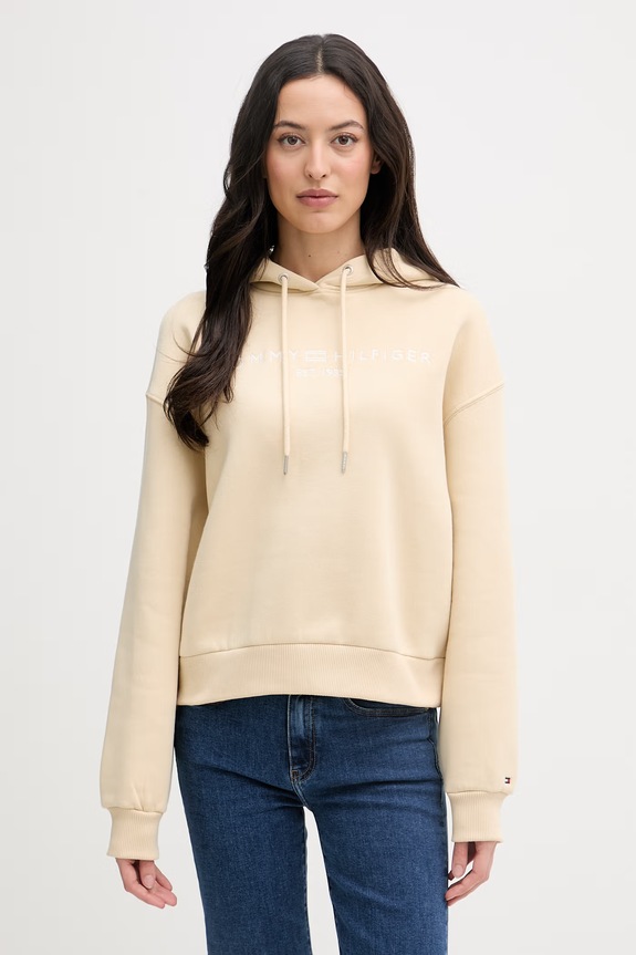 Tommy Hilfiger hanorac cu glugă de damă din bumbac bej WW0WW47832