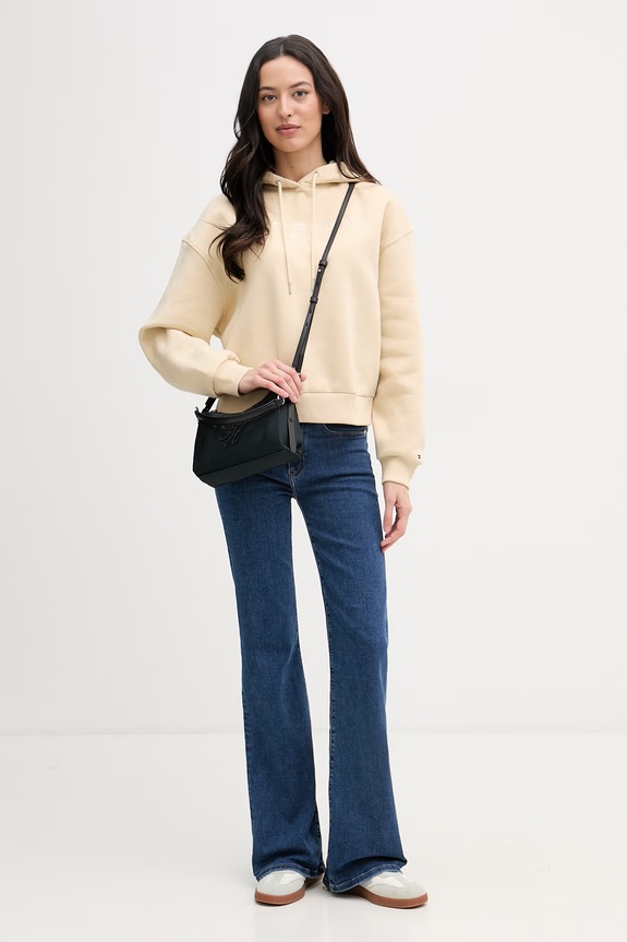 Tommy Hilfiger hanorac cu glugă de damă din bumbac WW0WW47832 bej SS26