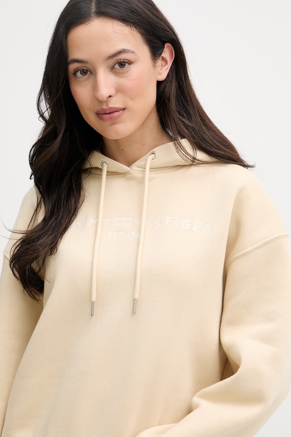 Tommy Hilfiger hanorac cu glugă de damă din bumbac bej WW0WW47832