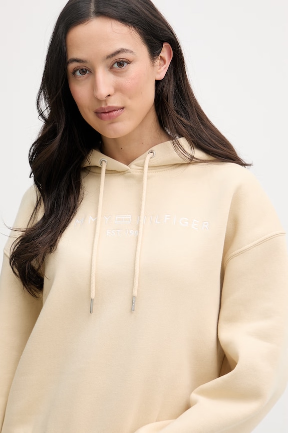 Tommy Hilfiger hanorac cu glugă de damă din bumbac bej WW0WW47832