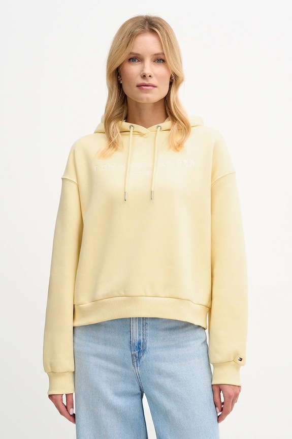Tommy Hilfiger bluza z kapturem damska z bawełną pozostałe żółty WW0WW47832