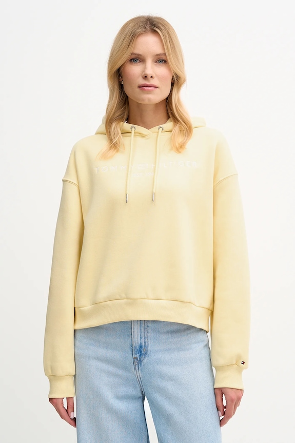 Tommy Hilfiger bluza z kapturem damska z bawełną pozostałe żółty WW0WW47832