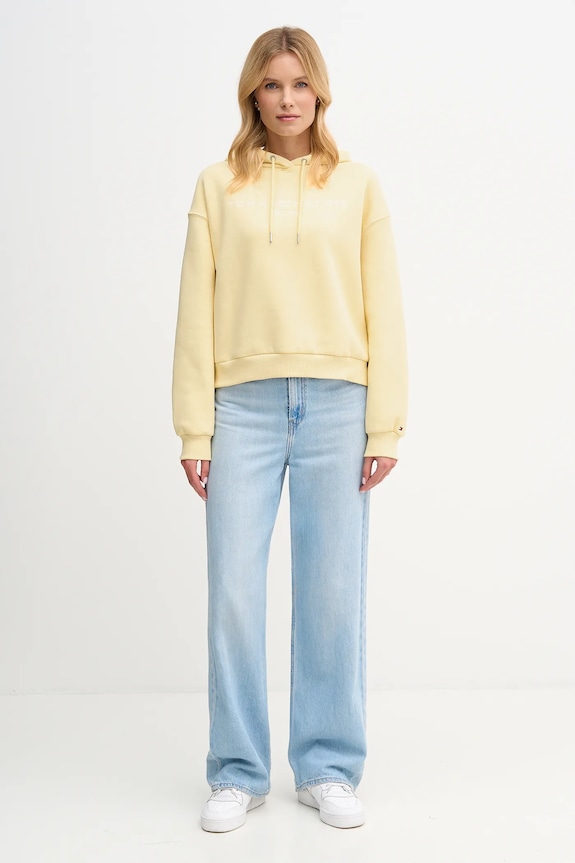 Tommy Hilfiger bluza z kapturem damska z bawełną WW0WW47832 żółty SS26