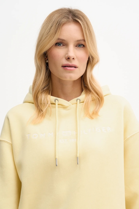 Tommy Hilfiger bluza z kapturem damska z bawełną żółty WW0WW47832