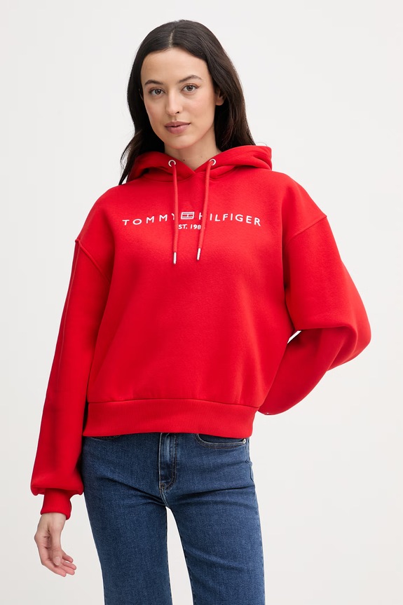 Tommy Hilfiger hanorac cu glugă feminin cu bumbac rosu WW0WW47832