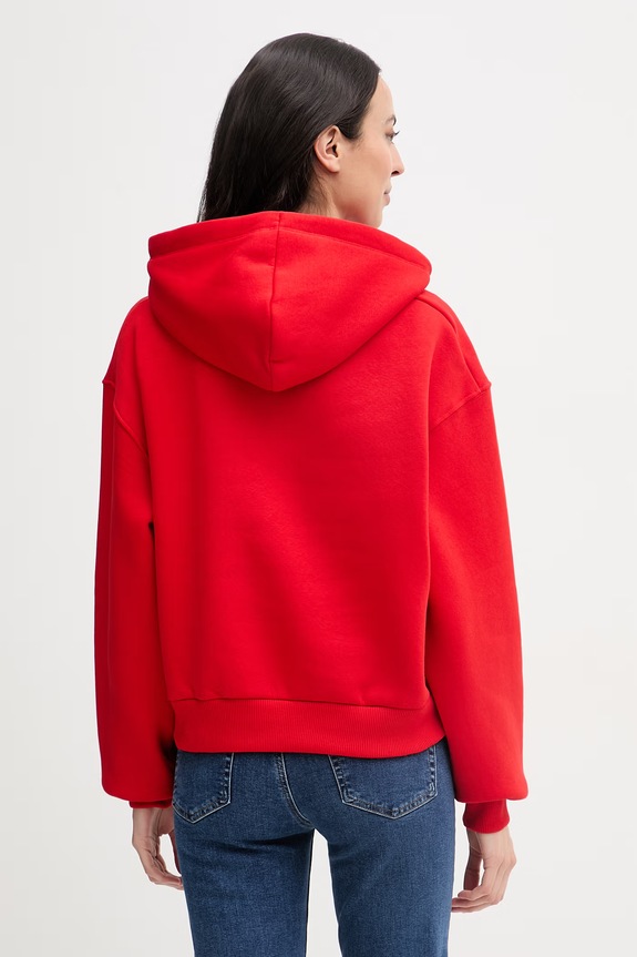 Îmbrăcăminte Tommy Hilfiger hanorac cu glugă feminin cu bumbac WW0WW47832 rosu