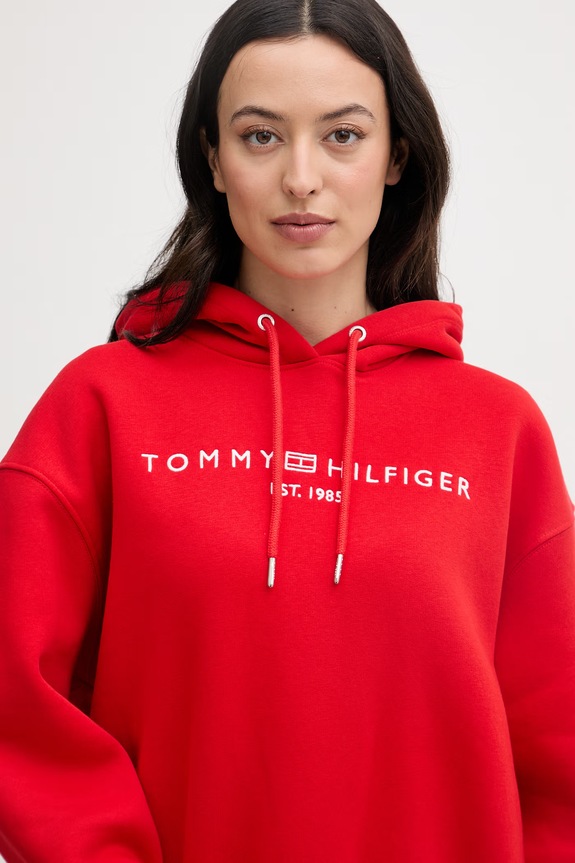 Tommy Hilfiger hanorac cu glugă feminin cu bumbac rosu WW0WW47832